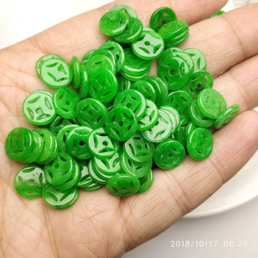 

10pc Natural A Green Jade Hollow money buckle Beads DIY Bracelet Bangle Charm Jewellery Fashion Accessories Amulet Women Men