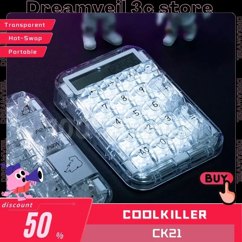 Coolkiller CK21 Polar Bear Transparent Calculators Wireless Portable Bluetooth Digit Keyboard Transparent Hot-Swap Rechargeable