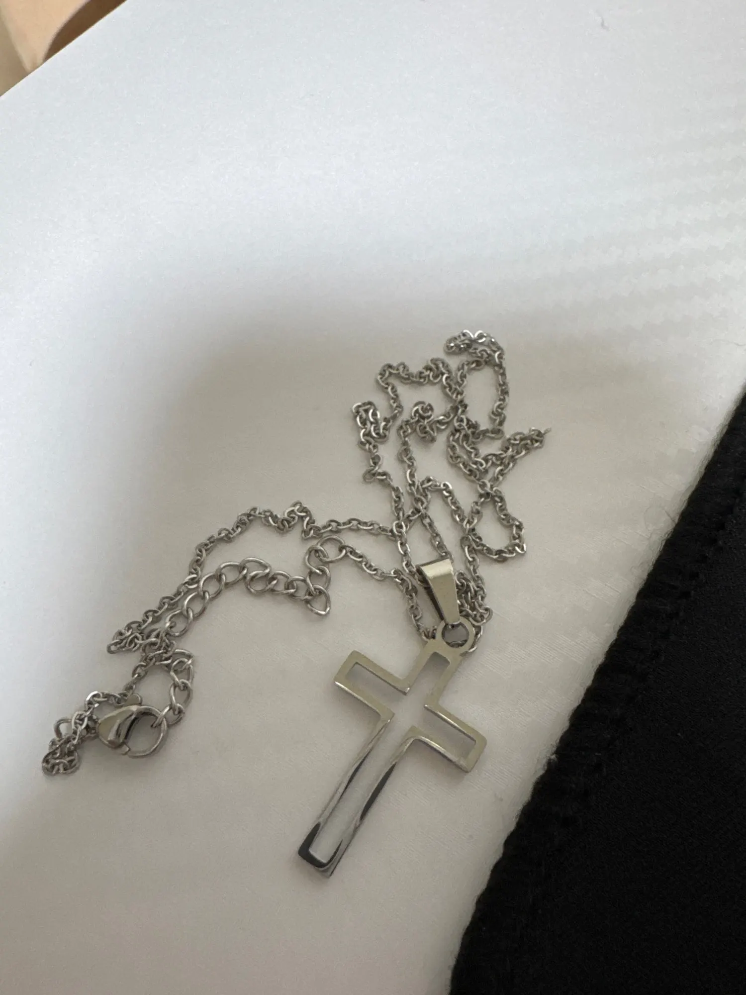 Casual Hollow Cross Necklaces for Men Boys,Waterproof Stainless Steel Cross Pendant Necklace,Religious Faith Prayer Jewelry Gift photo review
