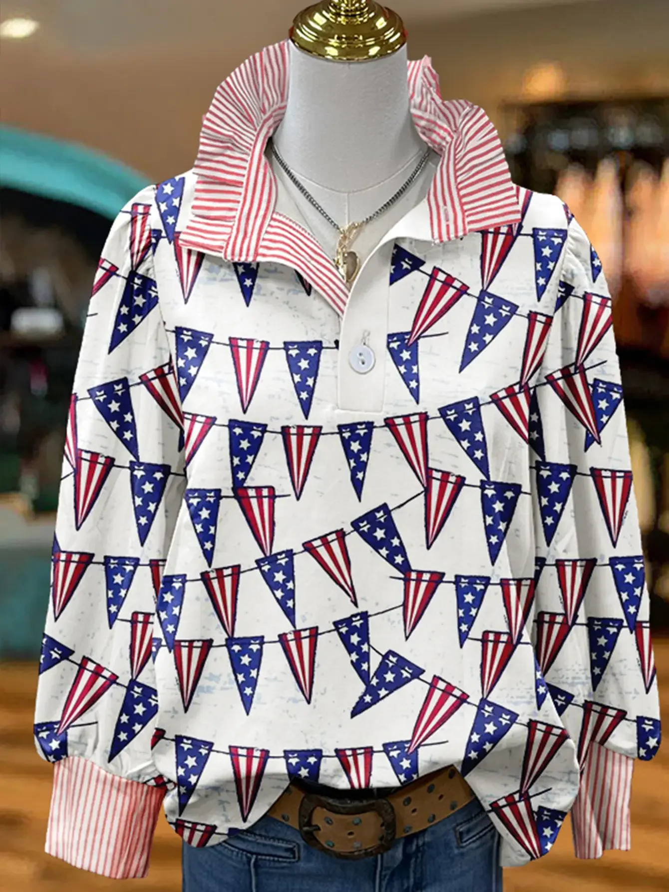 

Ladies' Spring and Autumn Winter Collection Women's Stand up Collar Long Sleeve Shirt,Fabric suitable for wearing in all seasons