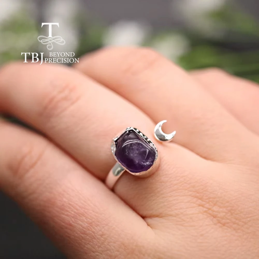 Neuer Mond-Design, handgefertigter Ring, Amethyst-Edelstein, rauer natürlicher Apatit, feiner Schmuck, 925er Sterlingsilber für Mädchen