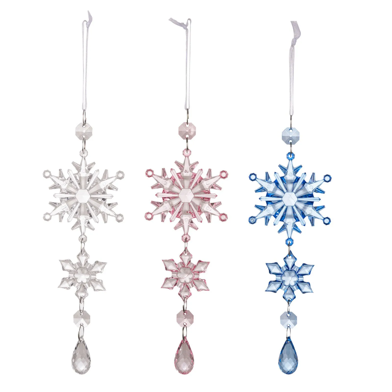 Clear Acrylic Snowflake Ornament Colorful Icicle Pendant Water-Drop Style Hanging Home Festive Decoration Light-Catching Xmas