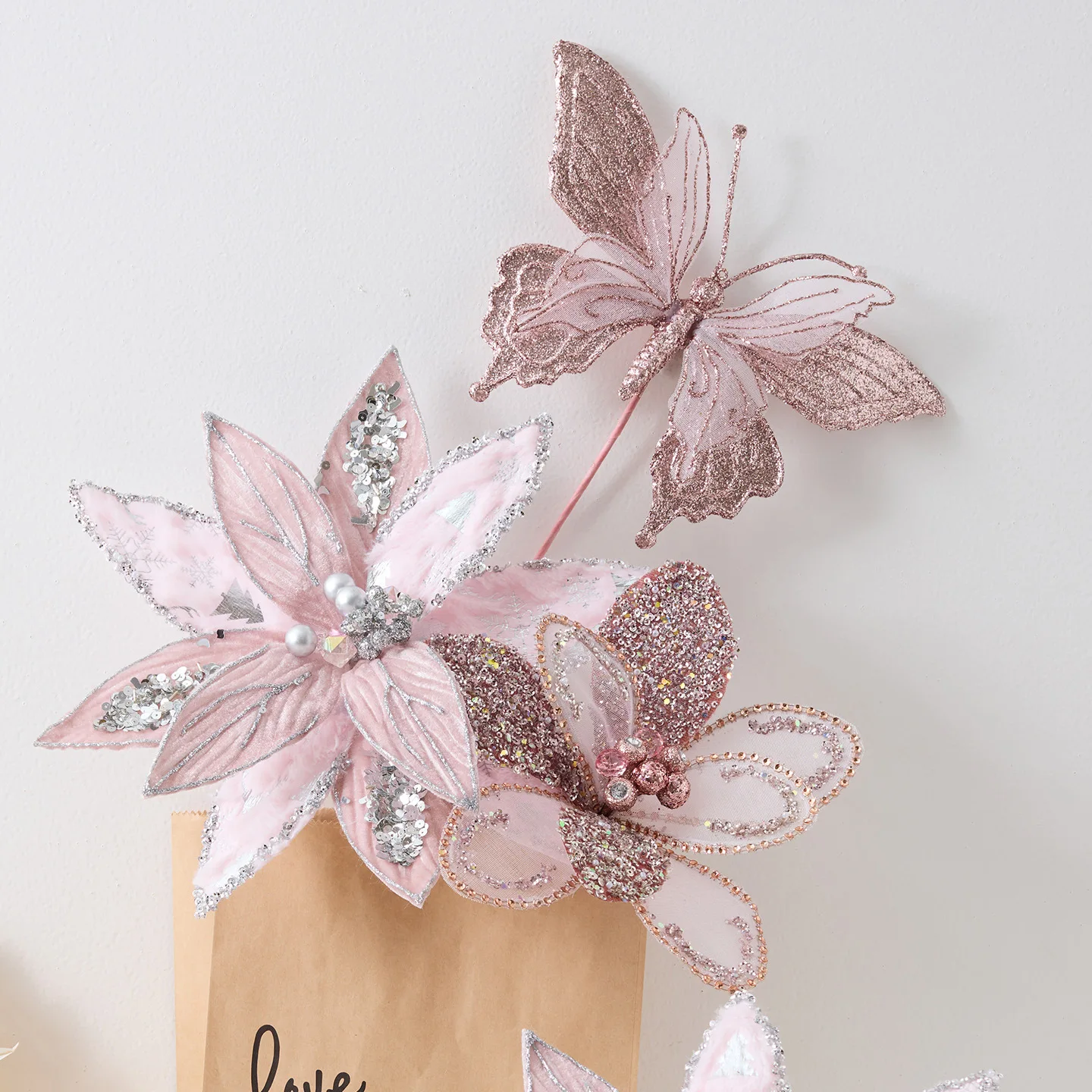 

1Pcs Large Glitter Christmas Poinsettia Flower Sequins Simulated Artificial Christmas Flower Realistic Handmade Craft