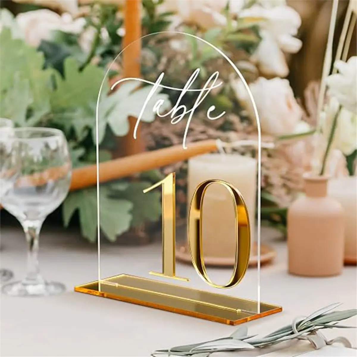 2026 New Tool Acrylic Wedding Table Numbers 1-10, 5x7 Inch Arched Signs with Gold Stands for Reception