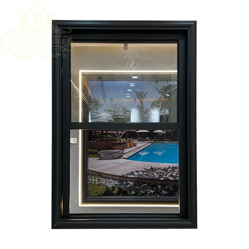 New Design Aluminum Glass Automatic Double Hung Living Room Windows