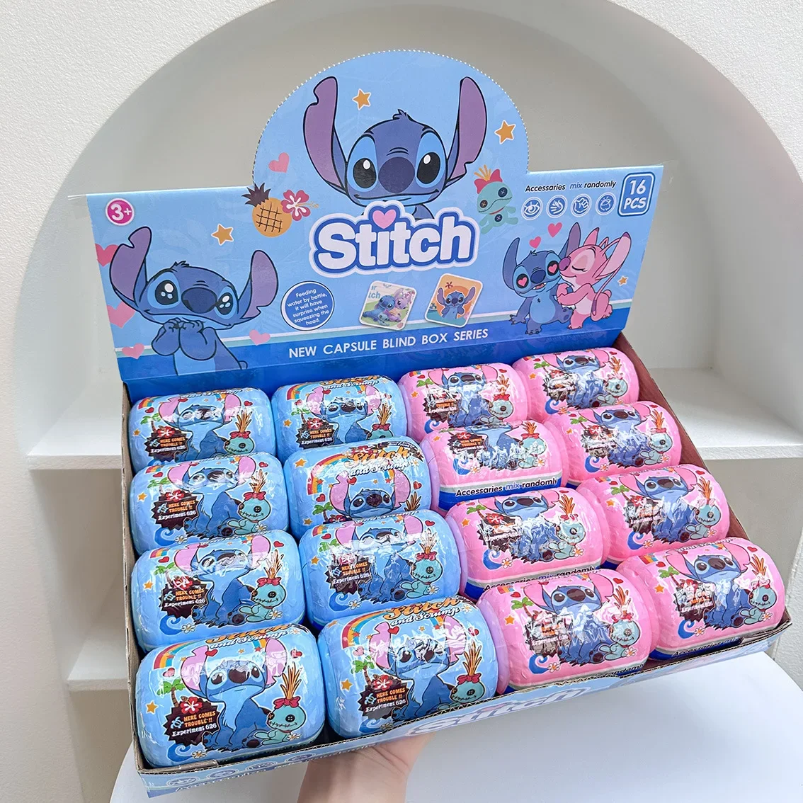 2025hot 16 Uds Lilo & Stitch figura de acción cápsula Anime caja ciega sorpresa mochila colgante llavero cuerda muñeca juguete para niños regalo