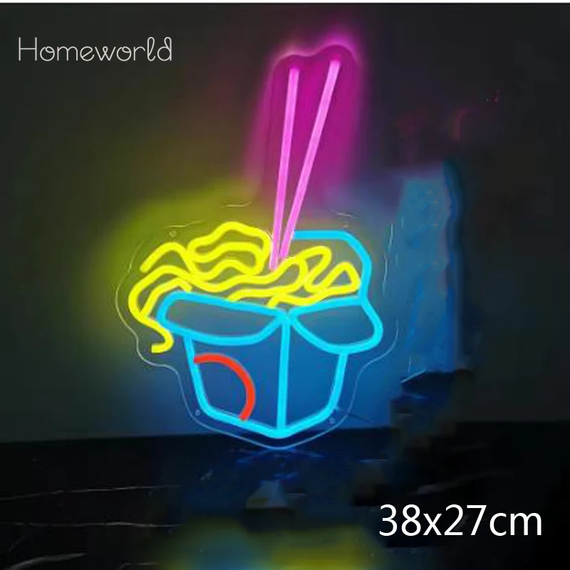 Mini Animation Pot In Box LED Neon Sign Kawaii Aesthetic Noodle Neon Light Sign Restaurant Fast Food Asian Noodle House Decor