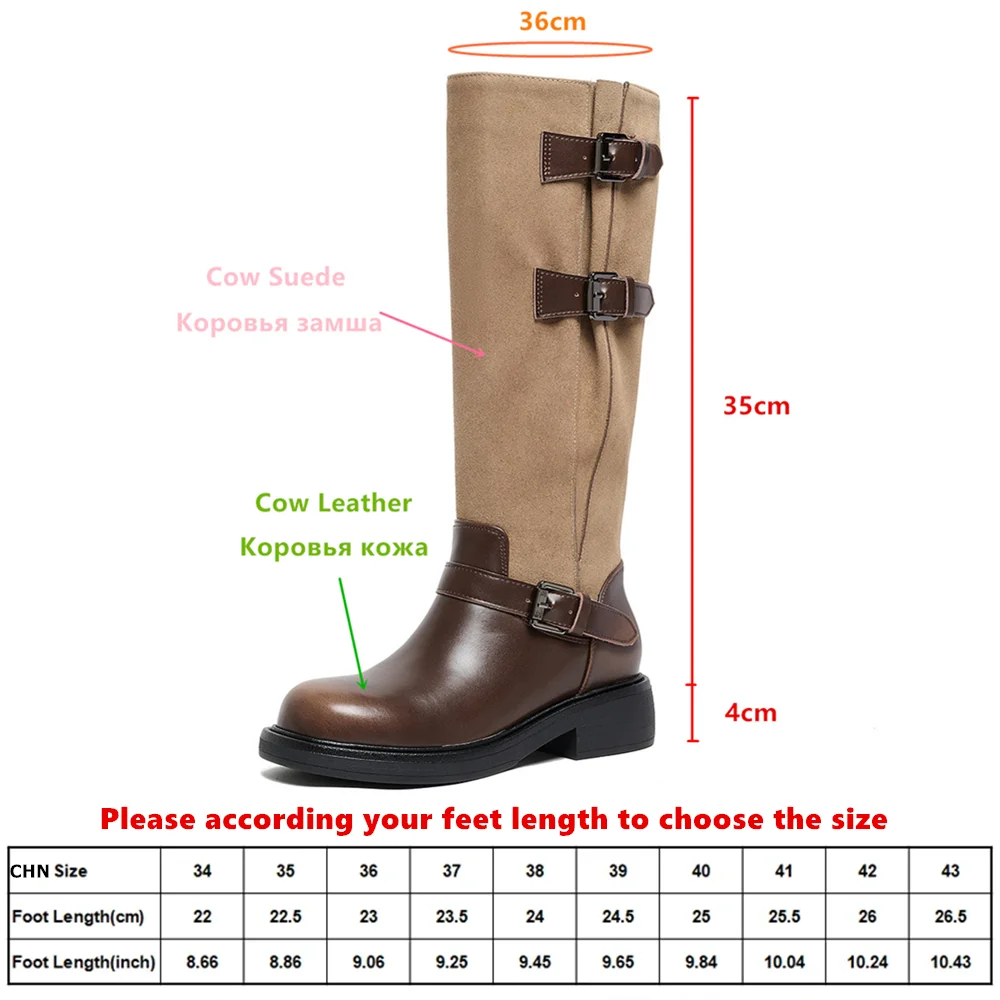 MILI-MIYA Women Classics Quality Knee-High Boots Women Belt Buckle Slip On Patchwork Round Toe Thick Heels Commuter Casual Shoes