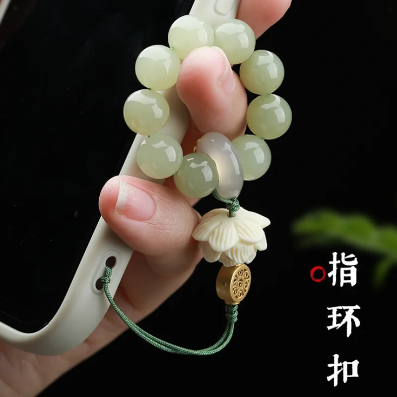 UMQ Hetian Jade Car Key Pendant Mobile Phone Charm Ring Pendant High-End New Lanyard Delicate Gift for Men and Women