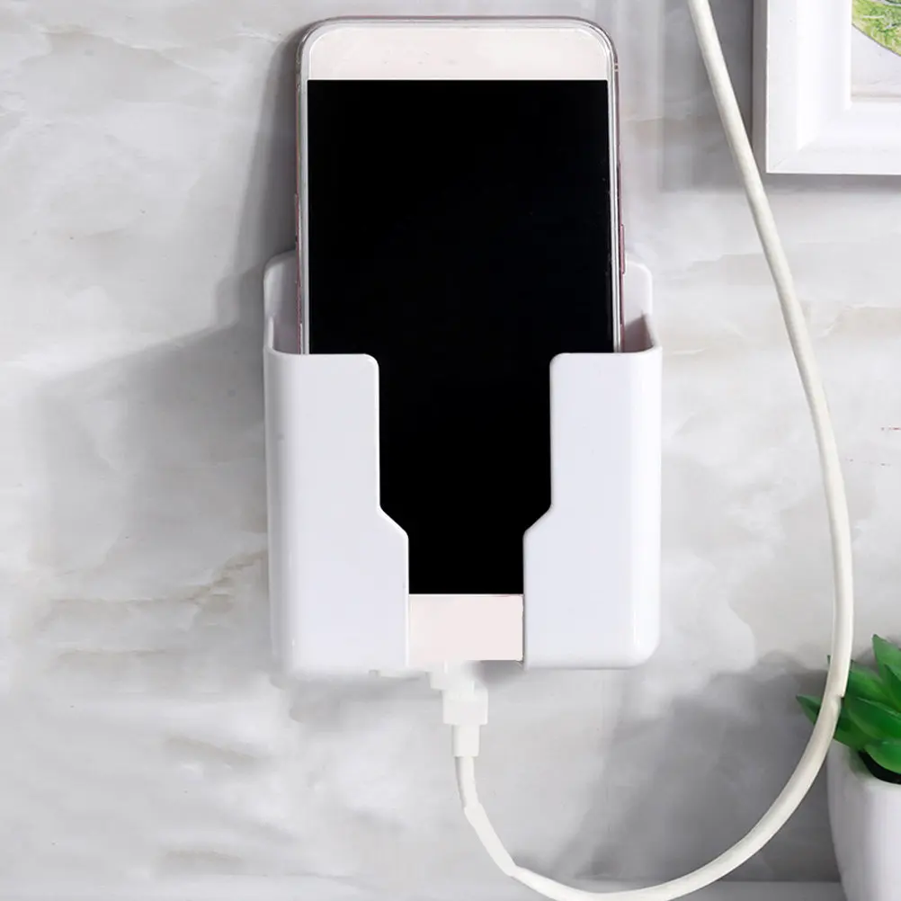 Caja de Almacenamiento para Cargar el Teléfono, Montada en la Pared, Organizador de Plástico ABS, Soporte sin Perforaciones para Bancos de Energía y Controles Remotos (1 Pieza)