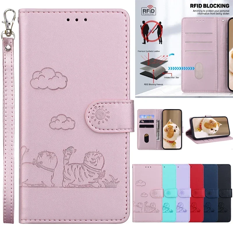 

Cartoon Cat Phone Case For OPPO Reno 11 12 13 Pro 5G reno 13F 11F 12F 5G Cases Leather Wallet Flip Cover cell phone holster