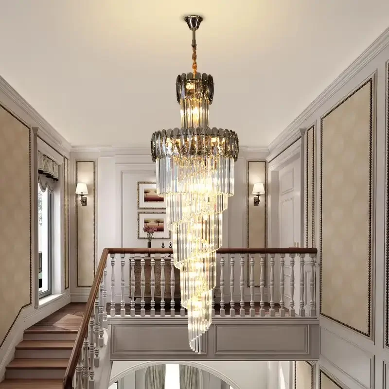 Luxury Crystal  Creative Tapered Long  Adjustable Height for Hotel Villa Duplex Square Oval