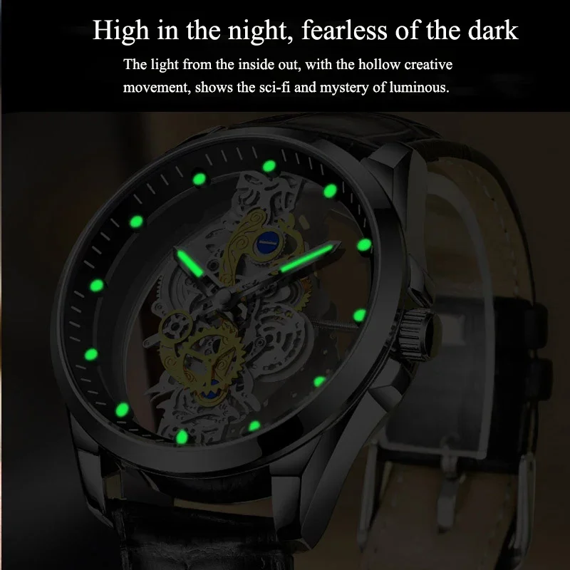 2024 New Men Watch Skeleton Quartz Wristwatch Gold Skeleton Retro Man Watch Top Brand Luxury Clock Mens Watches Reloj Hombre