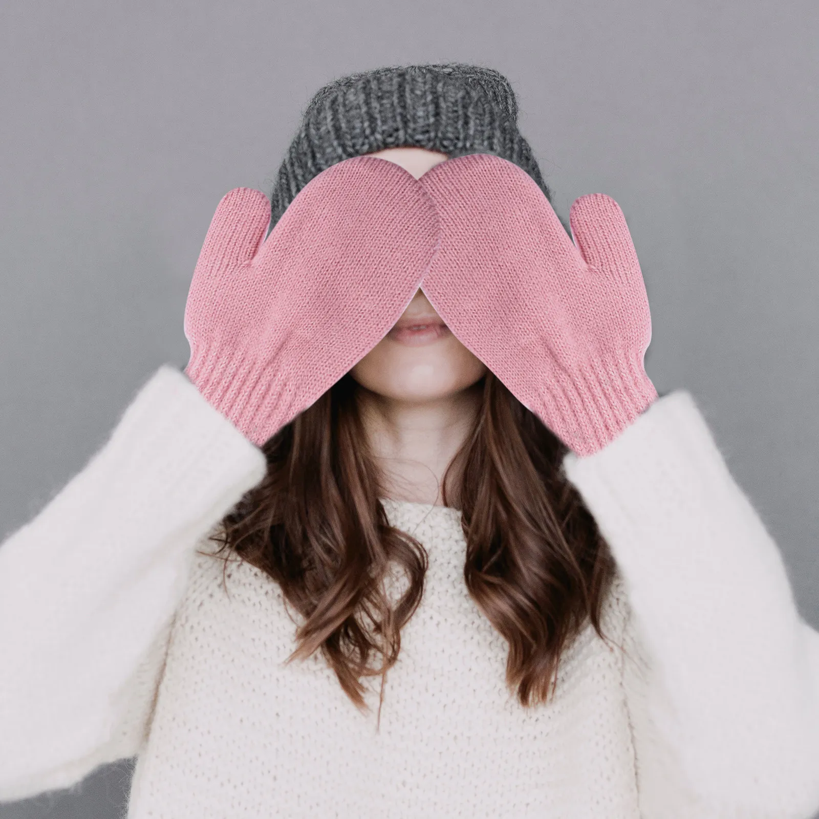 

1 Pair Kids Gloves Knitted Winter Warm Gloves Windproof Mittens Easy Wear Cold Weather Protection for Boys Girls