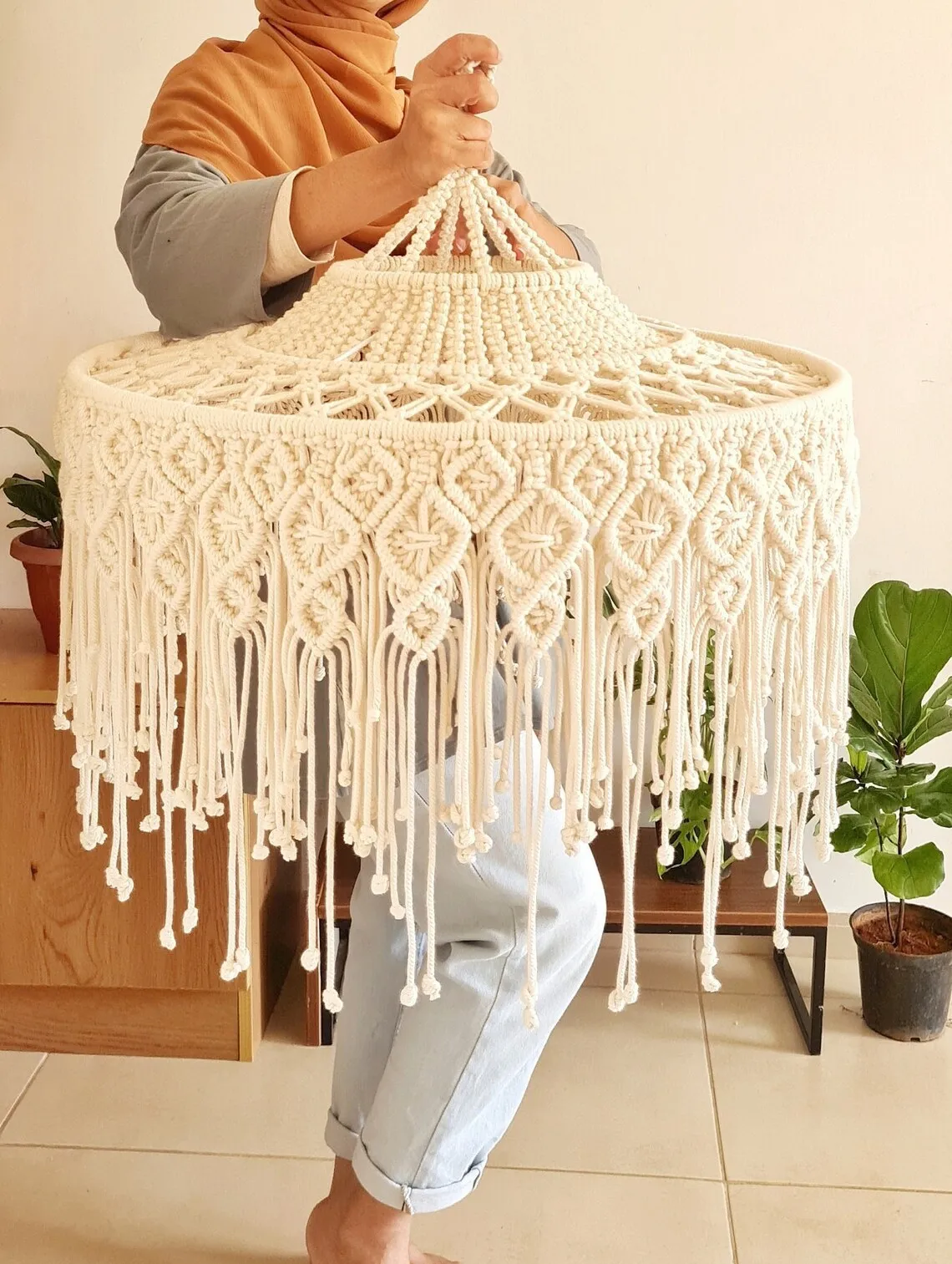Macrame Lampshade Tapestry Bed Curtain Bohemia Tapestry Handmade Wall Hanging Tassel Pendant Artistic  Boho Decor
