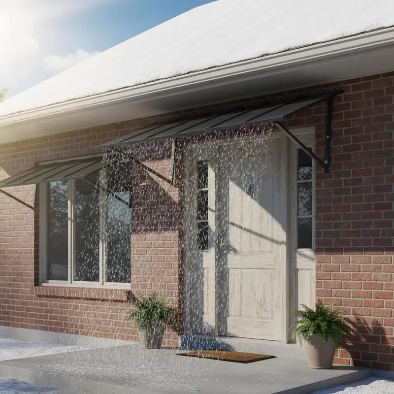 

Stationary Iron Overhang 44 x 24 in For Door Entrance Window Porch, Stable Triangle Steel Frame Solid Structure Sun Shade Snow Protection Outdoor Residential Use