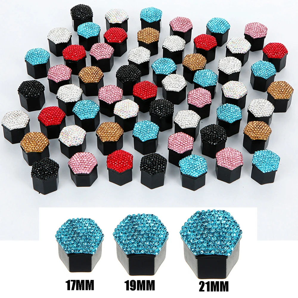 1Set Car Tire Screw Protection Cover Diamond-studded Hub Caps Anti-Rust Wheel Nut Rim Cover Wheel Nut Caps Gift for New Car