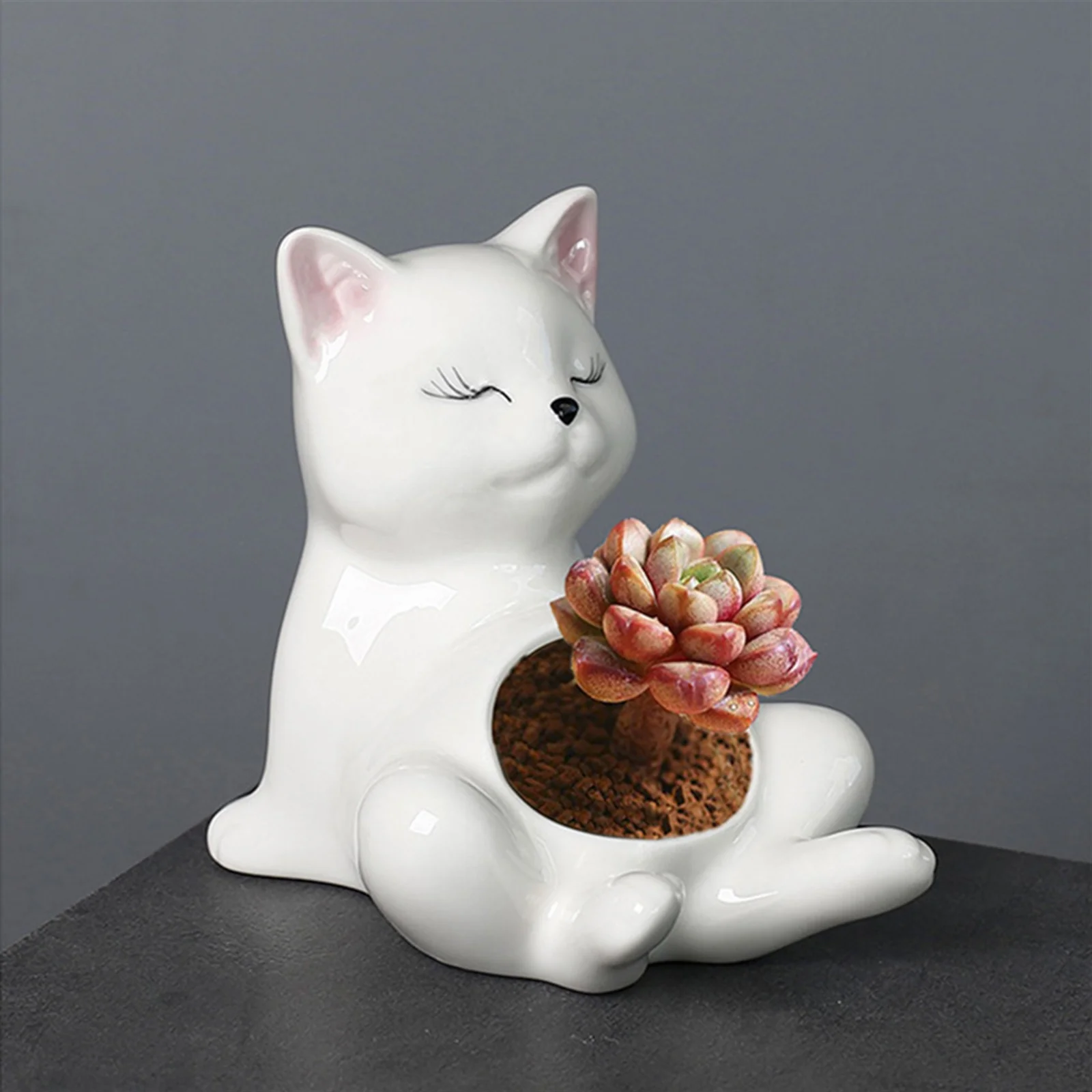 1pc Creative Funny Pottery Flower Pot Cute Cat Succulent Pot Home Office Planter Decor Craft Present Hanging Planter