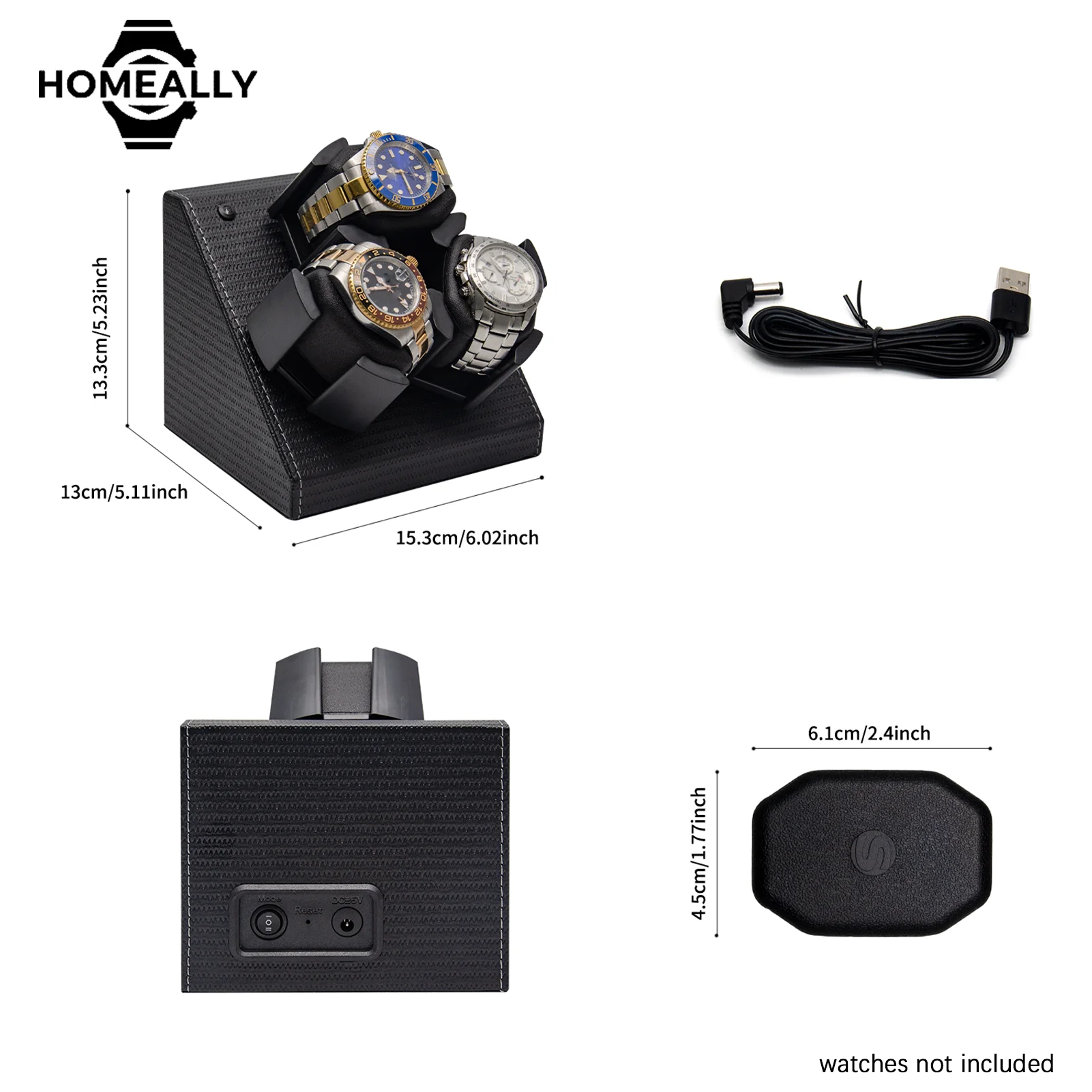 3 Slots Automatic Watch Winder for Mechanical Watches, Black PU Leather Watch Storage Display Box with Adjustable Pillow