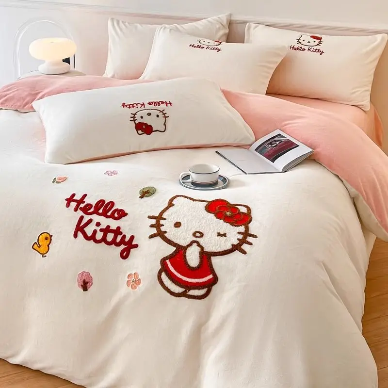 Cinnamoroll Melody Double-Sided Milk Velvet Bed 4-Piece Winter Thickened Fleece Bedding Coral Flannel Duvet Cover Bed Sheets