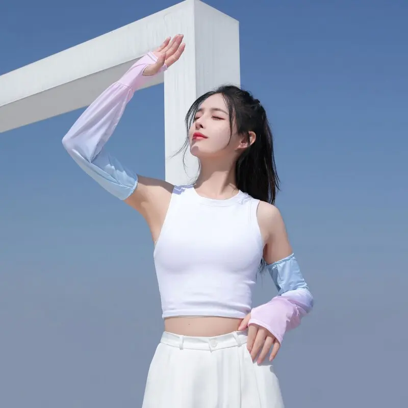 

Градиентные солнцезащитные рукава из ледяного шелка для женщин, защита рук для вождения, летние охлаждающие рукава для улицы, солнцезащитные перчатки для велоспорта, модные