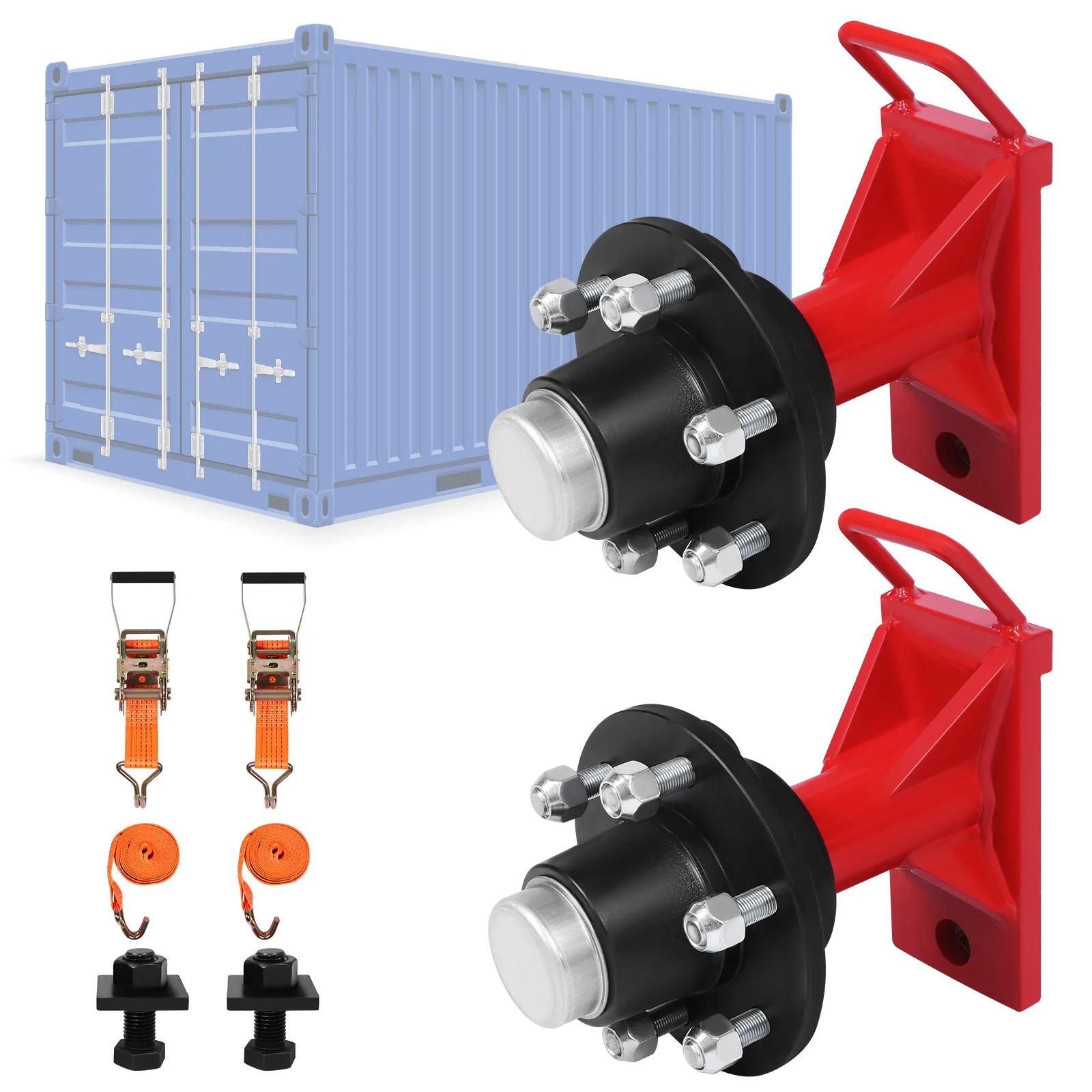 

2 Set of Shipping Container Wheels Kit W/ 6Lug with Ratchet Tie 22000LBS Capacity for Moving 20ft-40ft Empty Containers