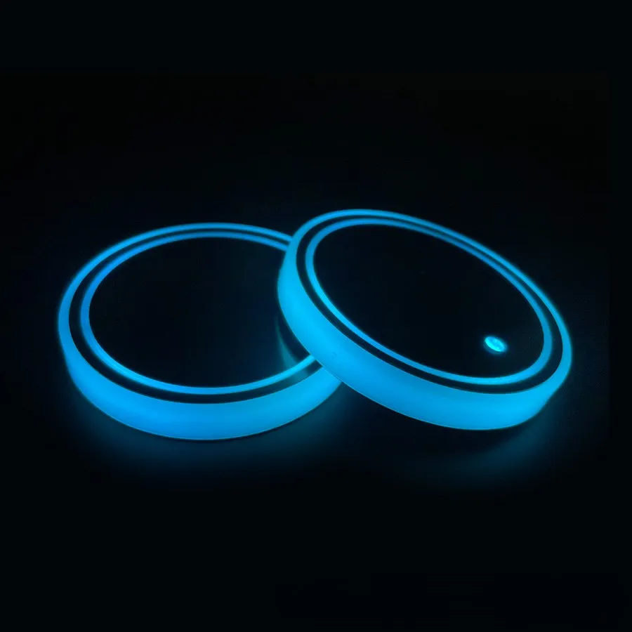 Diameter 68mm, Height 8.5mm LED Car Cup Holder Ambient Interior Lights Vibration Activated Auto Power Off 15s USB Rechargeable