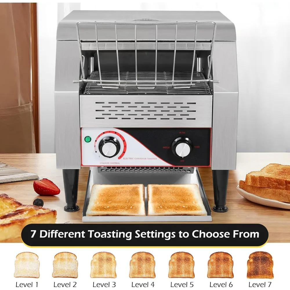 Commercial Toaster 300 Slices/Hour Stainless Steel Restaurant Toaster Conveyor 2200W Bagel Toasters Conveyor Belt Toasters