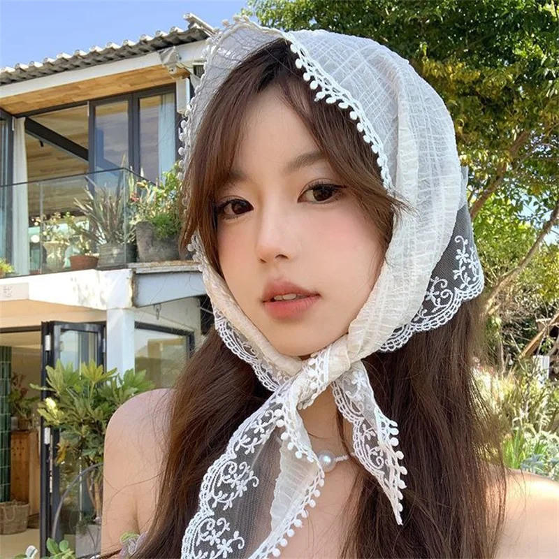 

French Lace Triangle Hair Scarf Women Girls Spring Summer Korea Hair Band Sweet Scarf Kerchief Women Girl Headscarf Headdress