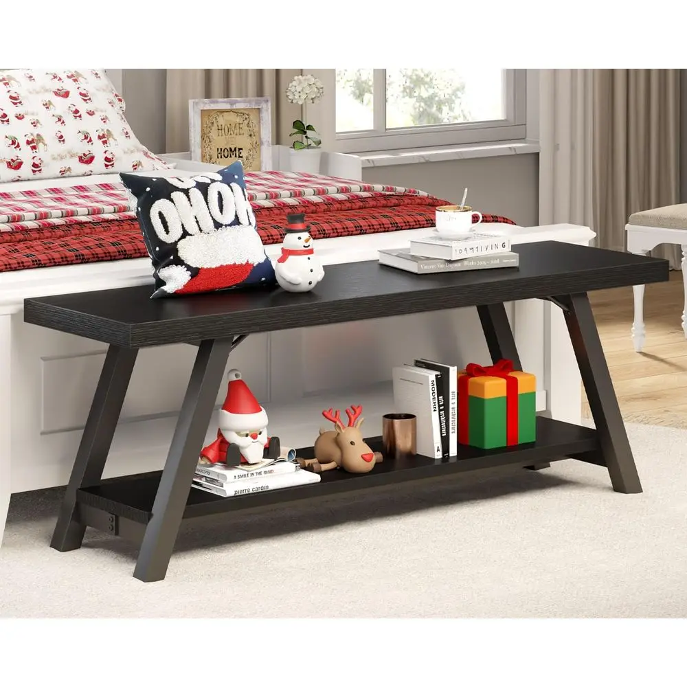 مقعد تخزين حديث من الخشب والمعدن، 47 طويلة، مثالي لغرفة النوم والمدخل وغرفة الطعام والبهو #3