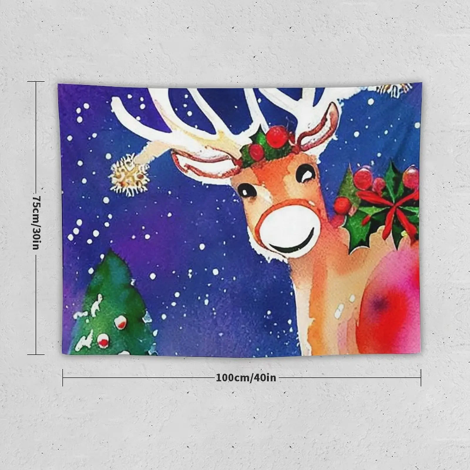 Happy Festive Reindeer in Watercolor Tapestry Bedrooms Decorations Bedrooms Decor Wallpapers Home Decor Room Decorator Tapestry