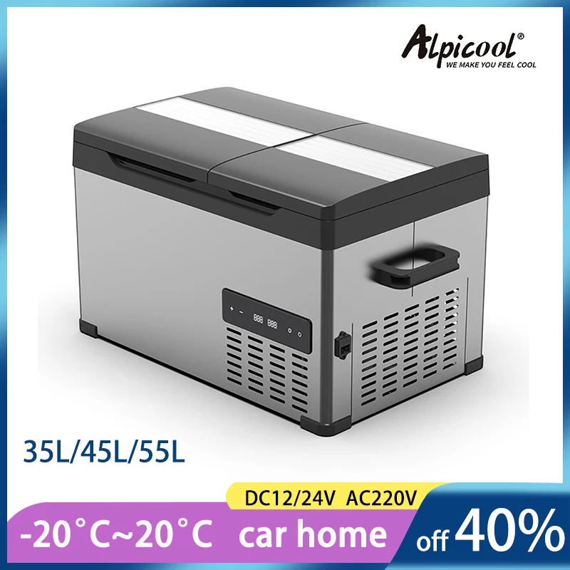 Portable Alpicool 35L/45L/55L Car Refrigerator 12V/24V 220V Home Use Mini Ice Box Auto Fridge Compressor Quick Freezer