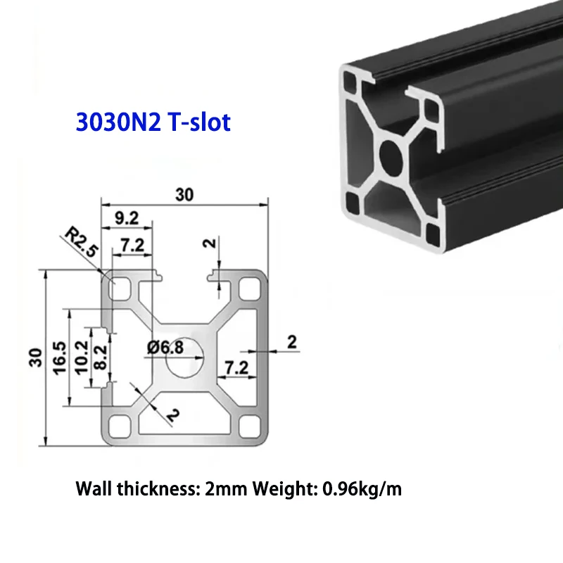 1 ST T-Slot Aluminium Profiel 2020 2020N2 2020R 2040 2060 3030 3030N2 3030R 3060 4040 4040R N2 EU Standaard Zwart Anodische Oxidatie - afbeelding 1
