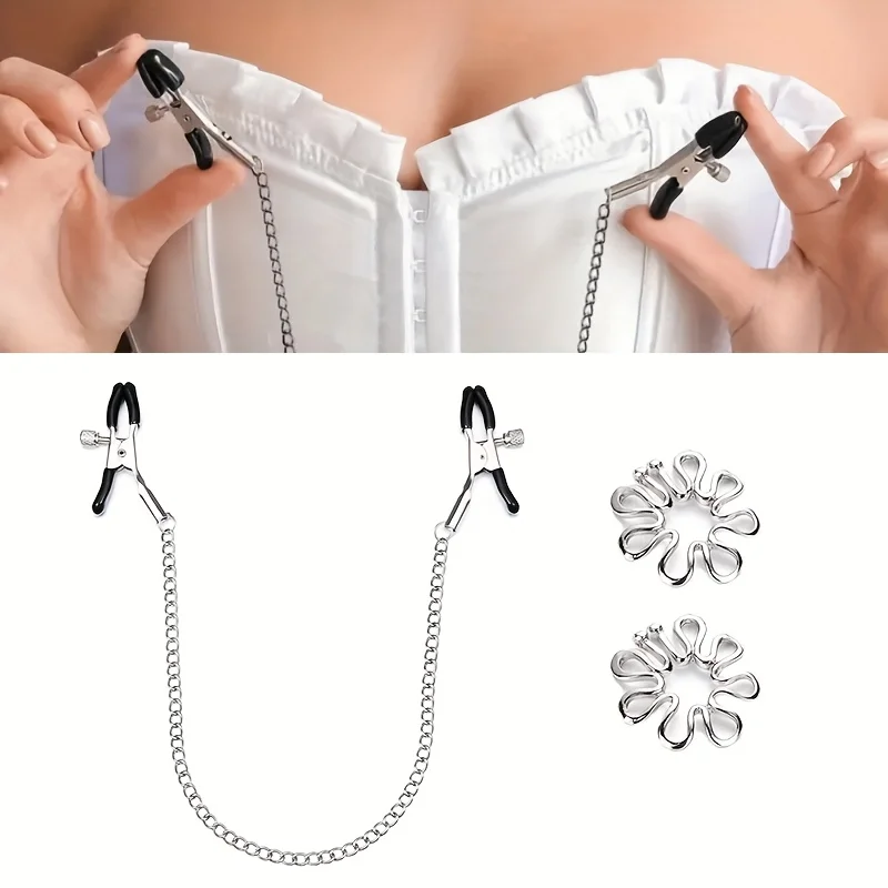 1/3pcs Adult Toys With Regular Nipple Clamps With Chains, Fake Nipple Rings Piercing, Bells For Nipple Training And Adult Fun