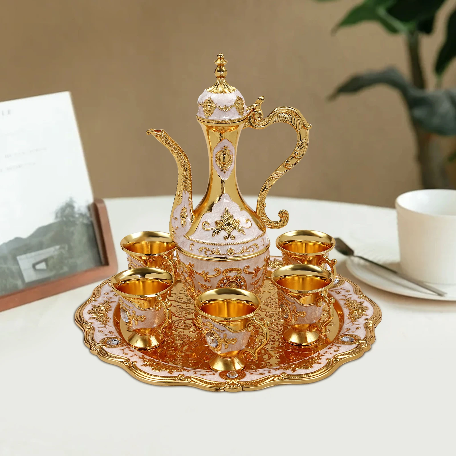 

Vintage Turkish Tea Set, Antique Style Teapot and 6 Cups, Delicate Coffee Set, Home Tableware Decoration