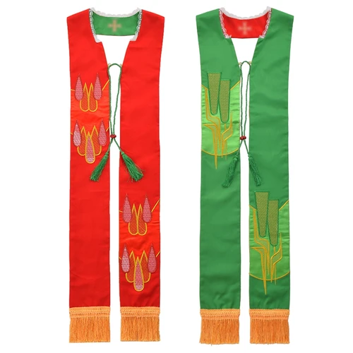 Imagen 2 del producto Estola de clero superposición de iglesia bufanda de borlas doradas cruzadas de doble cara para coro de sacerdote