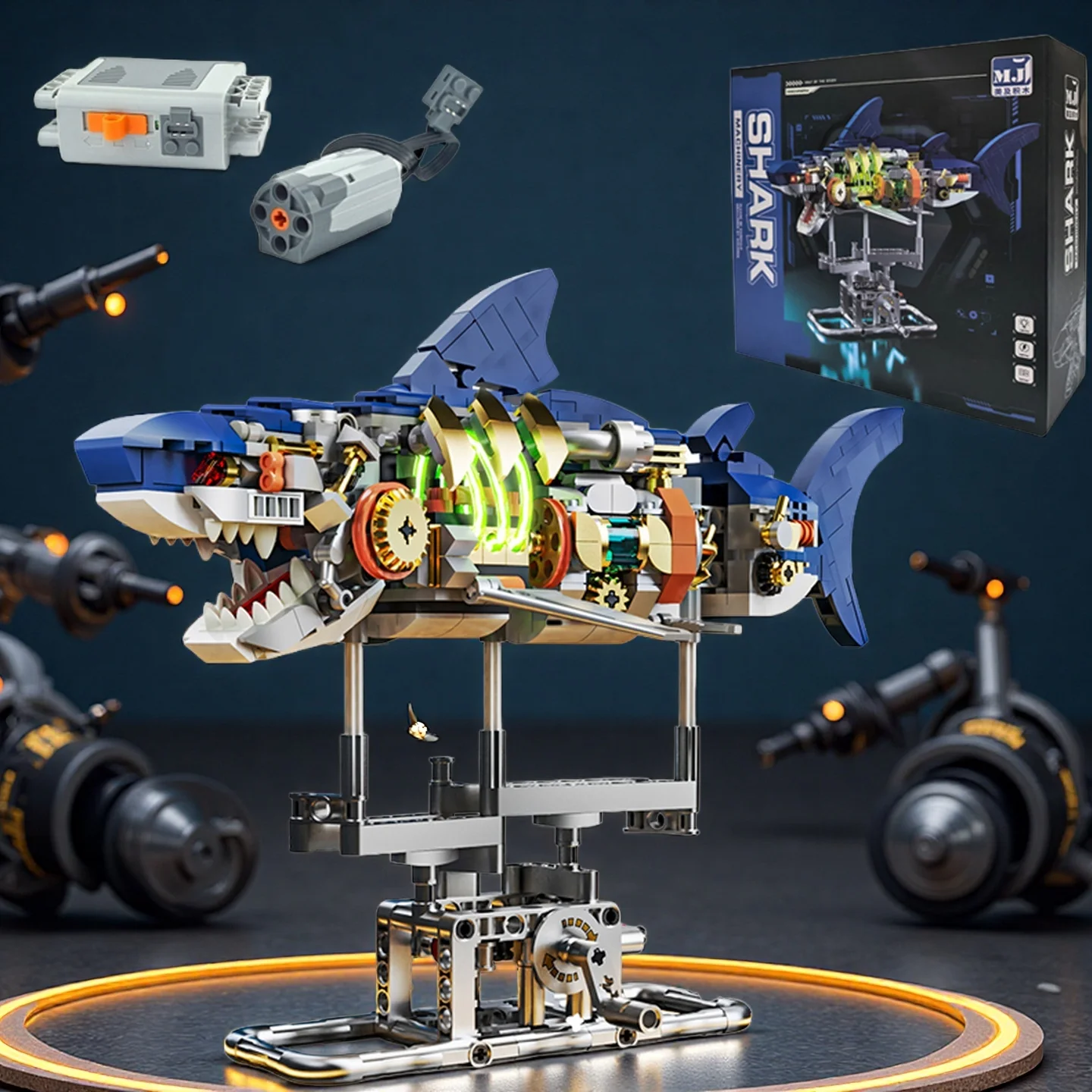 

2025 механический набор строительных блоков в виде акулы, комплект моделей двигателя, креативный сборный кирпич «сделай сам», игрушки для детей, подарок на день рождения