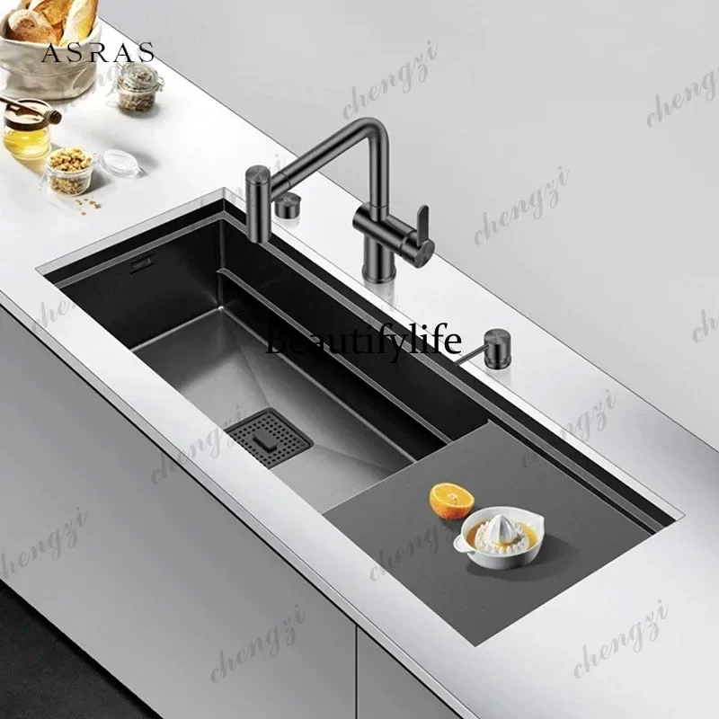 F4567 Nanometer Black Single Large Size Hidden Kitchen Sink 4mm Thickness Handmade Undermount Installation Hidden Kitchen Sinks