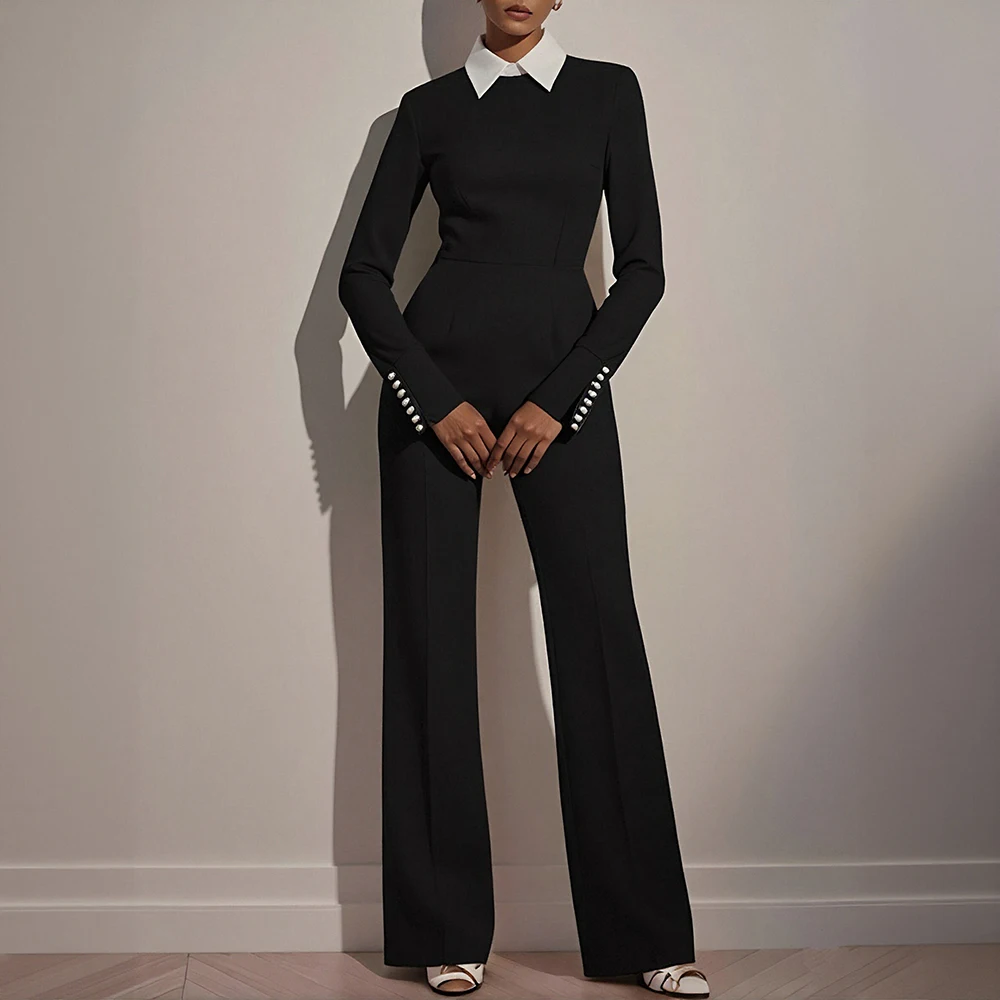 Jumpsuit Kerah Kemeja Kasual Musim Gugur Fashion Wanita Celana Panjang Nyaman Gaya Pakaian Kasual Untuk Wanita