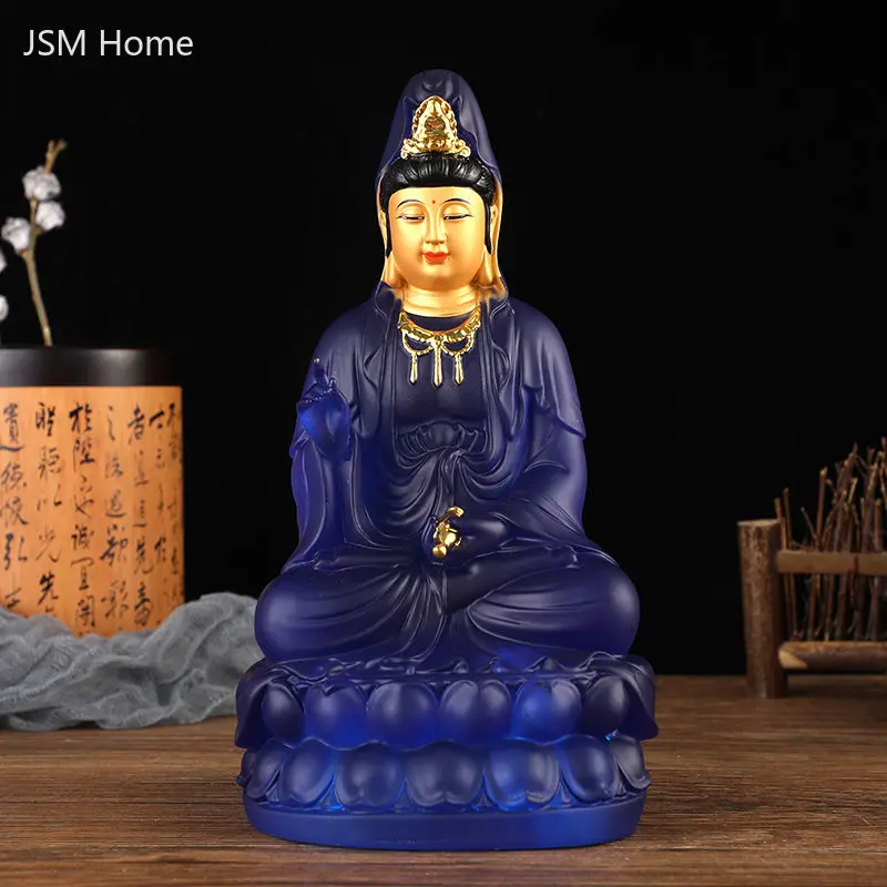 Chinese Guanyin Buddha Statue Water Glaze Resin Gilt Ornaments To Protect The Peace of Home Offering Statues