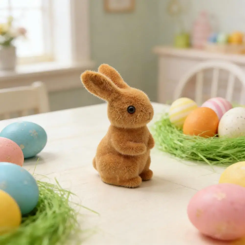 Easter Bunny Decoration Resin Flocked Bunny Figurine Faux Moss Easter Rabbit Ornament Small Green Moss Flocking for Spring
