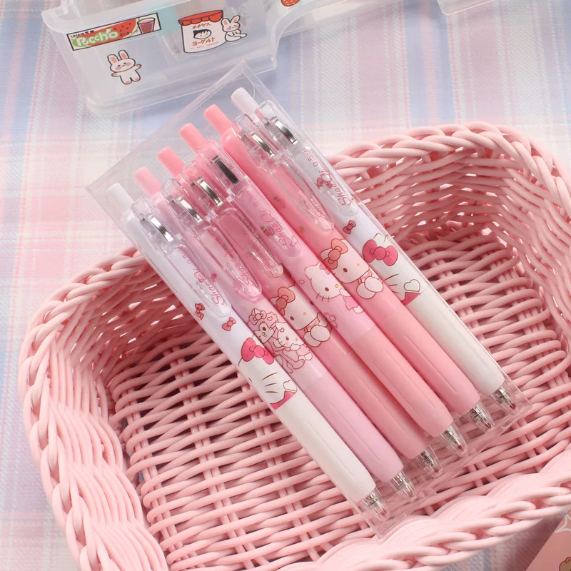 6PCS Set Creative Sanrio Roller Ball Pen Cartoon Anime Stationery Kuromi My Melody Cinnamoroll 0.38Mm Black Student Use