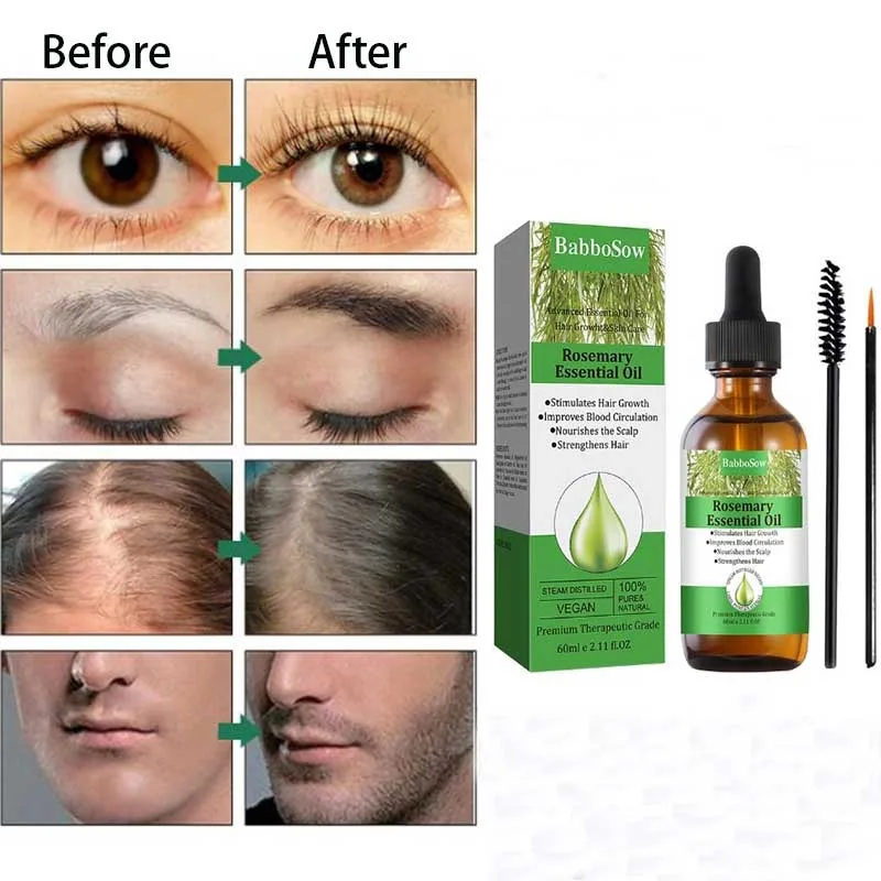 

60ml Rosemary Hair Care Essential Oil for Hair Growth, Nourish Eyelashes and Eyebrows Hair Growth Oil for Scalp, Skin and Nails