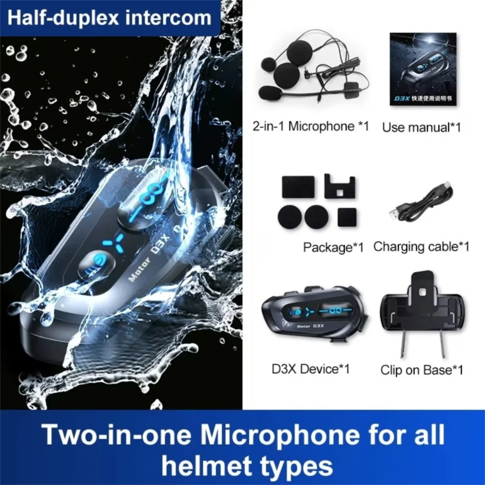

1pc 600M Motorcycle Helmet Speakers Half-Duplex Bluetooth 5.4 Helmet Intercom Headset Music Sharing Hands-free