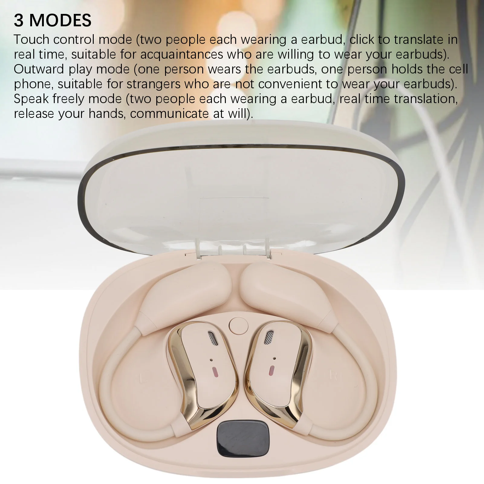 سماعات أذن للترجمة، سماعات أذن دقيقة لغة بلوتوث، عمر بطارية طويل، تدعم 144 لغة، 3 أوضاع للسفر