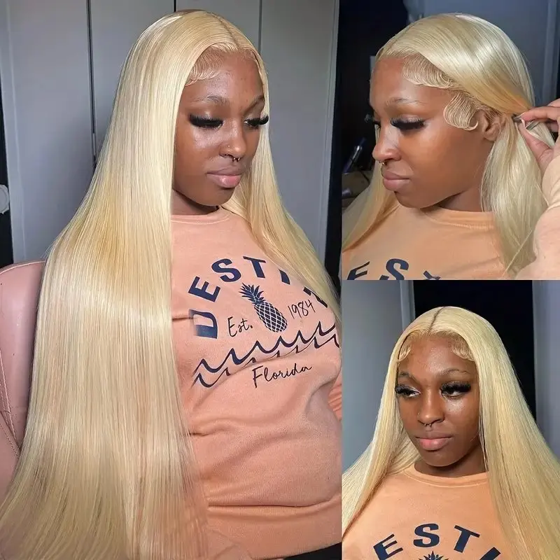 613 Blonde 30 Inch 13x4 HD Lace Frontal Wig 13x6 Front Human Hair Wig 180% Straight Transparent Pre-plucked Brazilian For Women