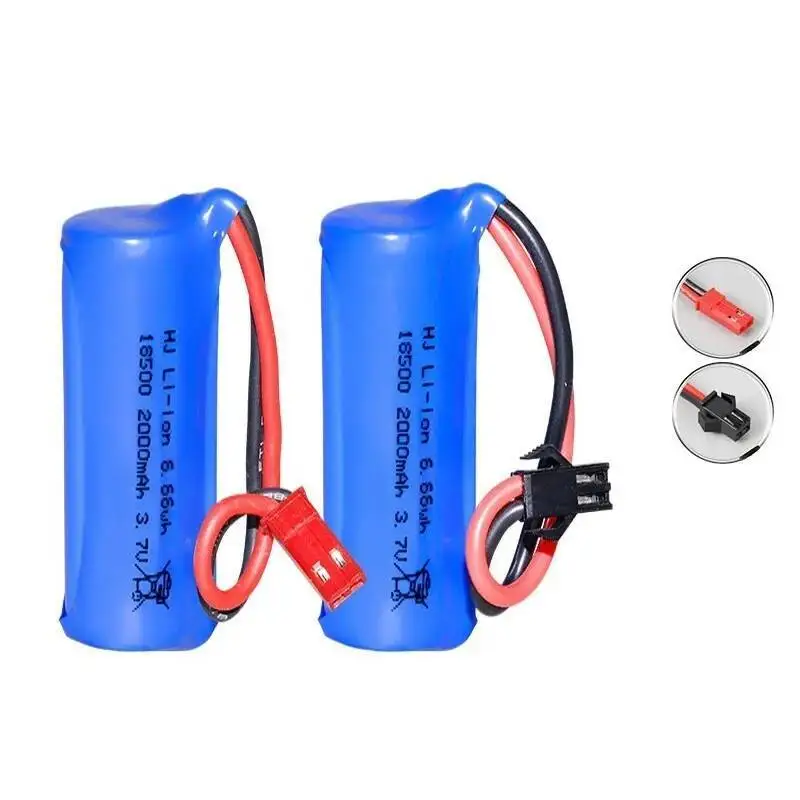بطارية ليثيوم أيون 18500 قابلة لإعادة الشحن 3.7 فولت 2000 مللي أمبير في الساعة لمكبرات الصوت وأجهزة الراديو وأضواء LED وأجزاء الألعاب مع شاحن USB SM/JST-2P