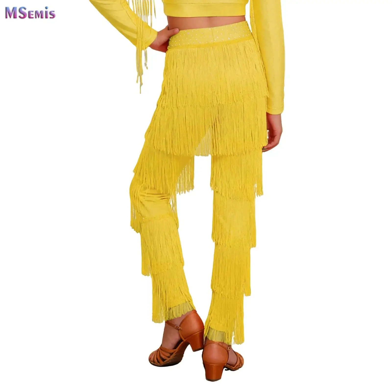 

Kids Latin Dance Pantsuit Costume Ballroom Tiered Fringe Tassel Dress Pants Girls Salsa Samba Children Stage Performance Clothes