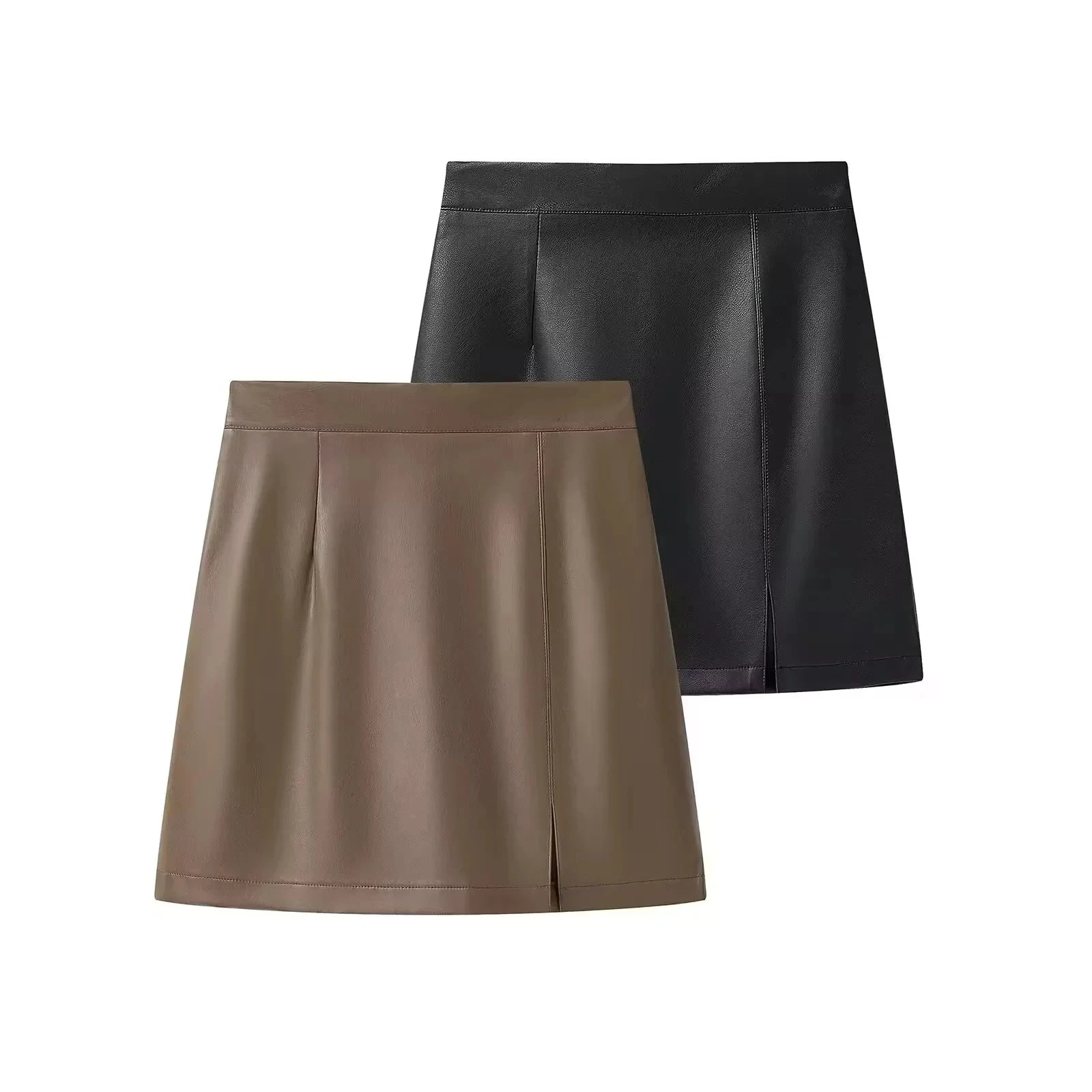 

KONDALA Fall Club Black Brown PU Women Skirt Side Split A-line Mini Skirt New 2025 Summer Fashion Romantic Party Date Mujer Skir