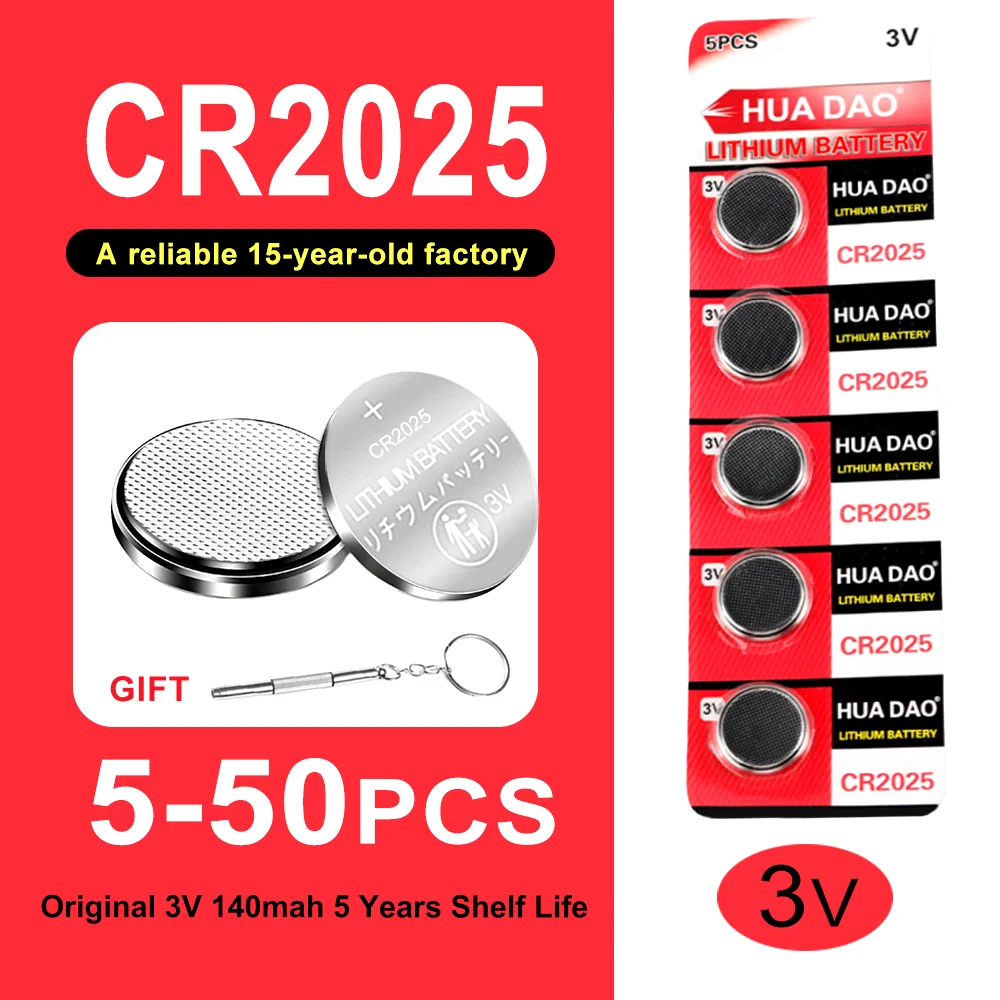 5-50PCS CR2025 Button Battery 3V CR 2025 Lithium Battery for Watch Toy Calculator Car Remote Control Button Coin Cell Batteries
